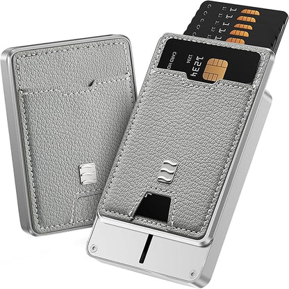 VENICE RFID Blocking Wallet, Minimalist Card Holder with Quick Access, Vegan Leather & Brushed Aluminum, Gift-Ready Packaging (Gray)