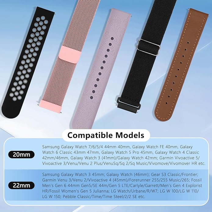 Vanjua 20mm 22mm Watch Band for Women Men, 20mm 22mm Quick Release Stainless Steel Metal Mesh Loop Adjustable Magnetic Replacement Wristbands Straps Bands