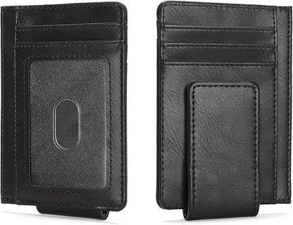 Magnetic Closure Slim Wallet for Men Leather RFID Blocking Minimalist Front Pocket Money Clip Wallet Credit Card Holder