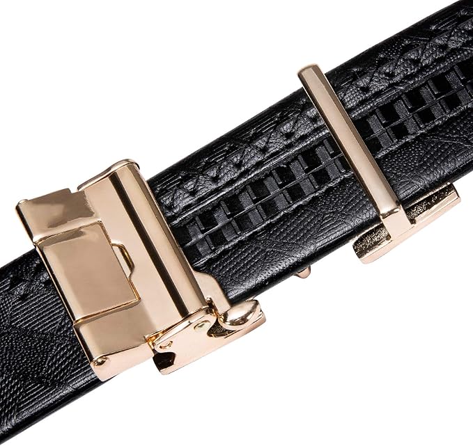 Barry.Wang Mens Belts Leather Ratchet Automatic Buckle Slide Click 1 3/8" Designer Dress Fashion Classic Casual Work Business