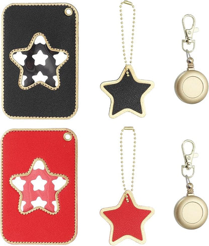 PATIKIL Retractable Badge Holders, 2 Pcs Cute Leather ID Holder with Badge Reels Keychain ID Card Clip Protector Cover for Women Work Office Business Trip, Red/Black