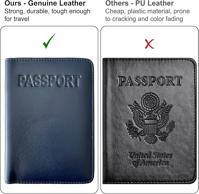 Navy Basic Genuine Leather RFID Passport Cover