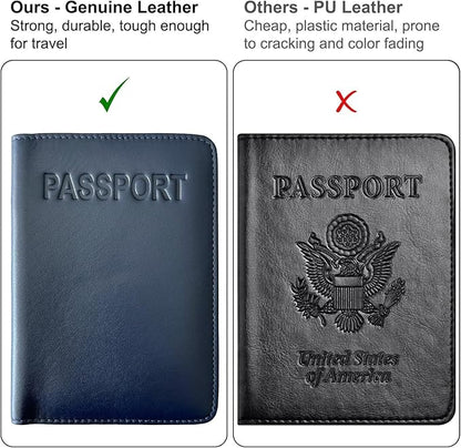 Navy Basic Genuine Leather RFID Passport Cover