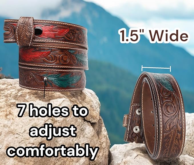 F&L CLASSIC Western Belt without buckle for men – Full Grain Leather Cowboy Belts for jeans - One Piece Leather strap belt