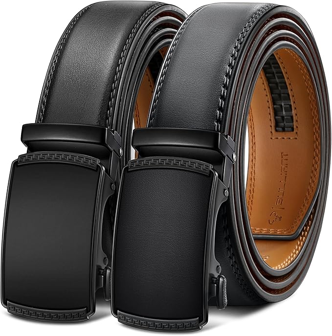 BULLIANT Men Belts 2 Pack,Ratchet Sliding Belt Adjustable For Gift Mens Dress Casual 1 3/8",Cut for Fit