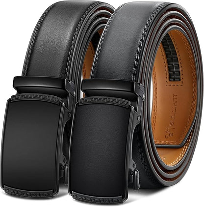 BULLIANT Men Belts 2 Pack,Ratchet Sliding Belt Adjustable For Gift Mens Dress Casual 1 3/8",Cut for Fit