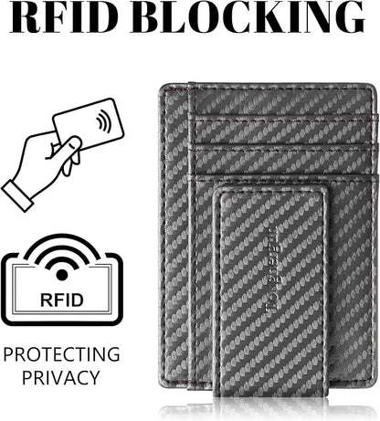 Toughergun Slim Wallet for Men RFID Blocking Money Clip, Minimalist Front Pocket Credit Card Holder, Magnetic Thin Mens Wallets with ID Window