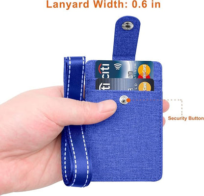 Life-Mate Badge Holder - Leather ID Badge Card Holder Wallet Case with 3 Cards Slot and Neck Lanyard/Strap. Additional Retractable Badge Reel with Belt Clip (Blue, Linen Finish)