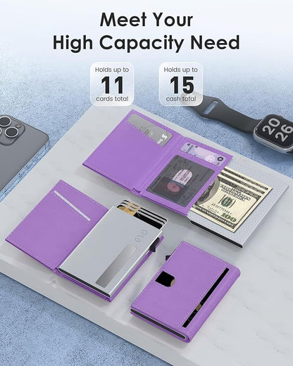 QLD RFID Wallet Women - Small Slim Trifold Wallet Anti-Theft Pop up Card Holder, Minimalist, Ultra Thin, Front Pocket, Premium Leather, 9-11 Cards Capacity | ID Window | Cash Slot