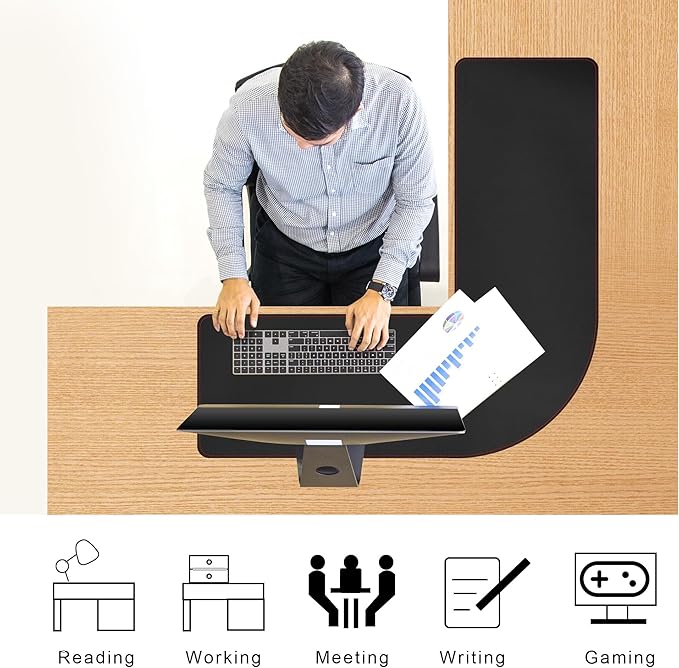 ZORESYN L Shaped Desk Mat 39.4"(L) x 39.4"(S) x 13"(W), Computer Corner Desk Pad, Large Waterproof PU Leather Mouse pad for Corner Desk, Writing Desk Pad Protector - Black