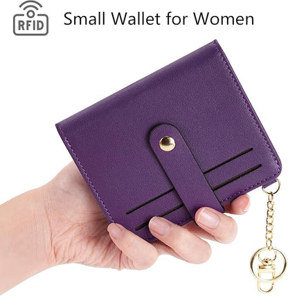 Airkit Small Wallets Woman RFID Blocking Leather Credit Card Holder - with ID Window - Card Wallets for Women - with Zipper Coin Purse - Keychain Wallet