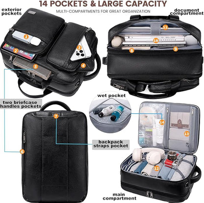 weiatas 3-in-1 Vegan Leather Convertible Laptop Bag for Men Women, Expandable Travel Backpack Work Briefcase Messenger Bag | Convertible, Expandable, Multi-pocket, Waterproof