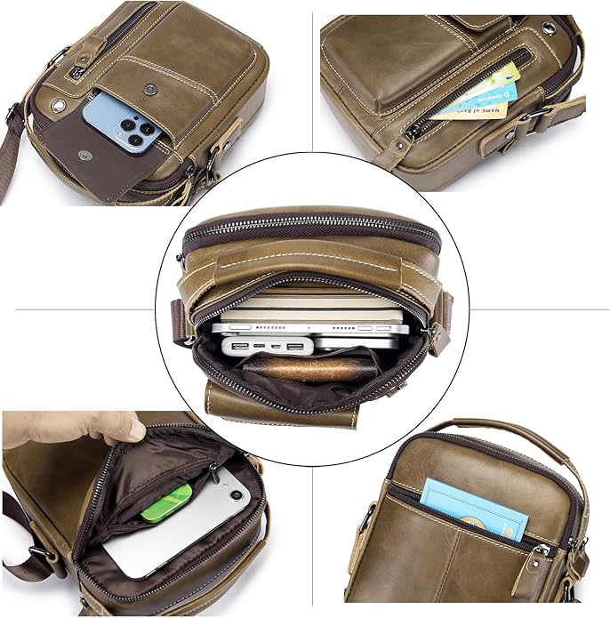 Leather Shoulder Bag for Men Small Mens Crossbody Bag Purses Handbags | Small, Genuine Leather, Crossbody, Men Purse, Casual, Daypack