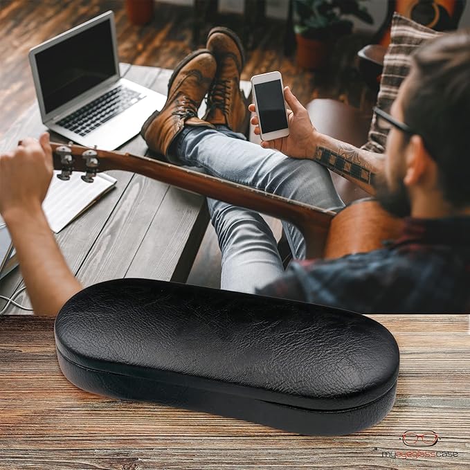 MyEyeglassCase Hard Shell Glasses case, Medium Eyeglasses Holder, Easy Open Lip for Men Women, Portable Sleeve Pouch & Cloth