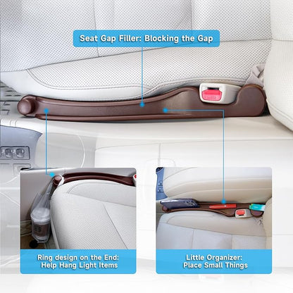 Car Seat Gap Filler 2 Pack Soft Foam Multifunctional Seat Side Gap Filler with Organizer & Hook Function, 3in1 Gap Stopper Universal Fit Car SUV Truck Fill The Gap Between Seat & Console (Deep Brown)