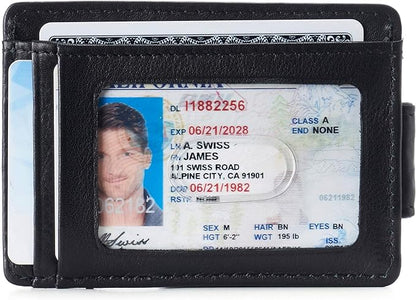 Alpine Swiss Harper Mens RFID Slim Money Clip Front Pocket Wallet Minimalist Leather ID Card Holder | RFID, Slim, Money Clip, Front Pocket, Minimalist, ID Card Holder