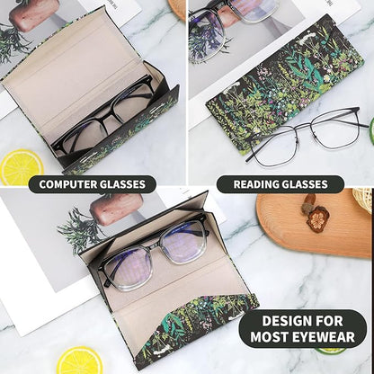Foldable Glasses Case, Magnetic PU Leahter Sunglasses Case, Cute Hard Shell Folding Eyeglass Cases for Women Kids