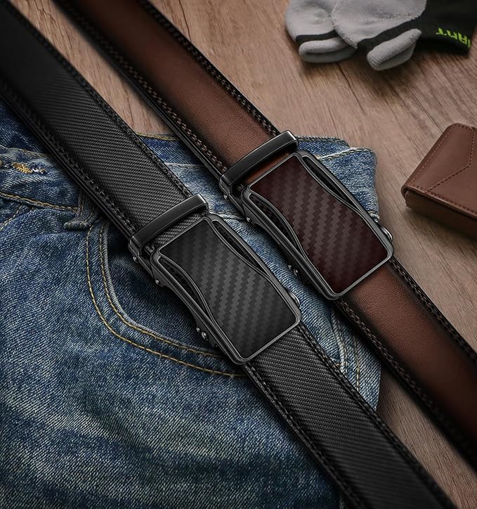 BULLIANT Men Belts 2 Pack,Ratchet Sliding Belt Adjustable For Gift Mens Dress Casual 1 3/8",Cut for Fit