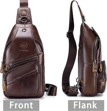 LUKZIJAES Genuine Leather Sling Bag for Men