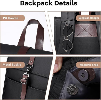 Slim Vintage Laptop Backpack for Men & Women, 15.6 Inch Business Work Backpack with USB Charging Port, Anti-Theft Flap Computer Bag for Commuter Travel – Black