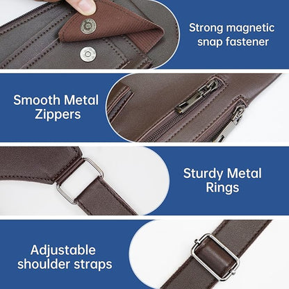 Double Shoulder Armpit Bag for Men, Anti-Theft Underarm Shoulder Holster Bag with Adjustable Strap, Hidden Phone Wallet Pocket for Travel & Daily Commute (Dark Brown)