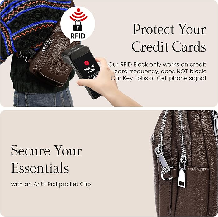 befen Genuine Leather Small Sling Bag for Women Anti-Theft Crossbody Chest Bags Fanny Packs for Travel with RFID Card Slots