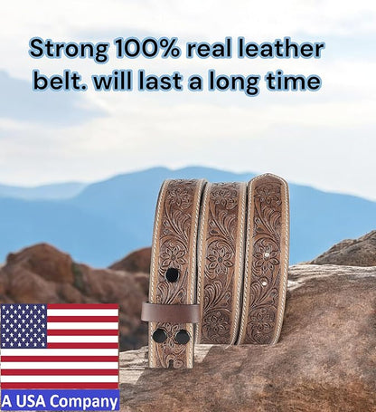 F&L CLASSIC Western Belt without buckle for men – Full Grain Leather Cowboy Belts for jeans - One Piece Leather strap belt