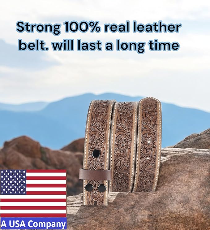 F&L CLASSIC Western Belt without buckle for men – Full Grain Leather Cowboy Belts for jeans - One Piece Leather strap belt