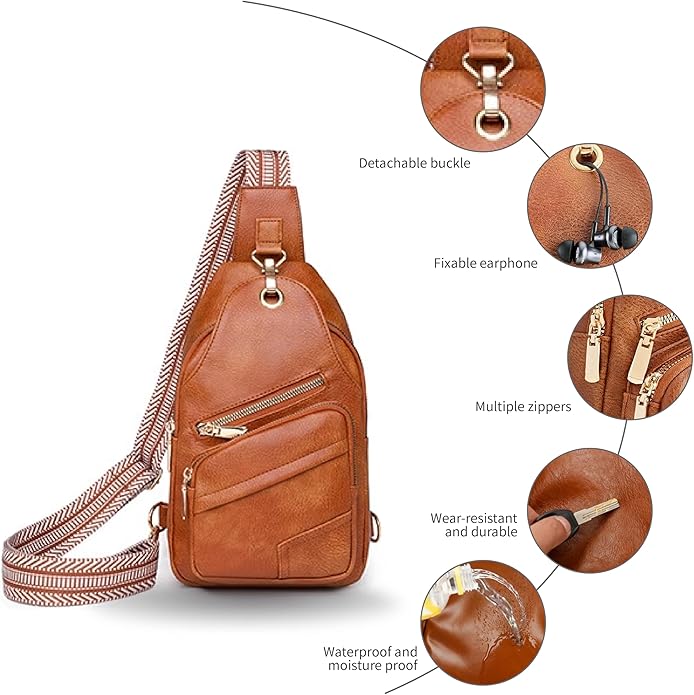 Sling Bag Set, PU Leather Sling Bag, Multi-Zipper Design for Travel, Outdoors, Valentine’s Day Gifts
