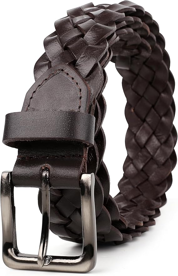 F&L CLASSIC Leather Braided Belts for Men - Mens Casual Woven Leather Belt for Dress Pants