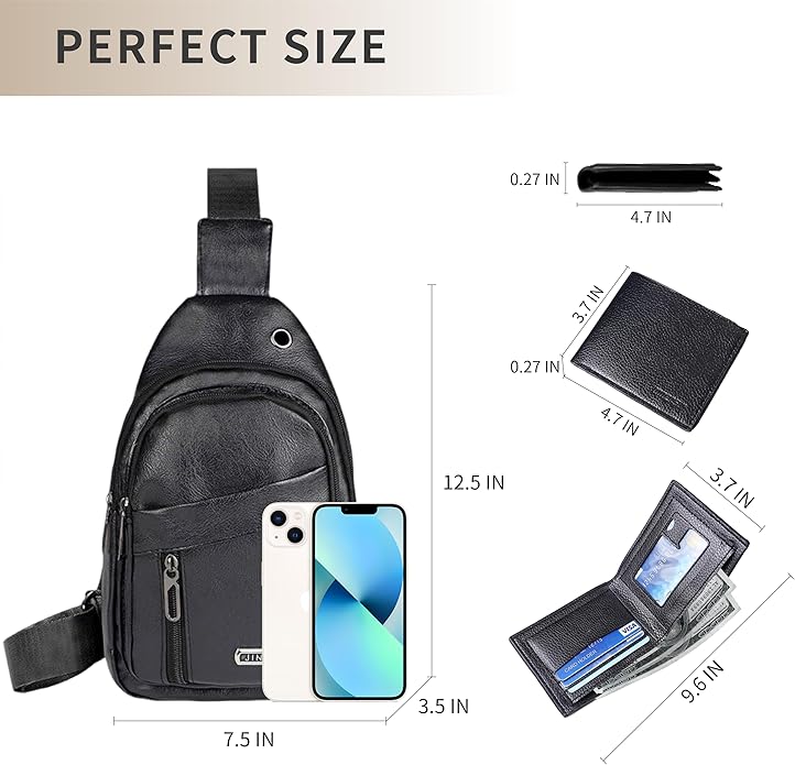 Sling Bag Set, PU Leather Sling Bag, Multi-Zipper Design for Travel, Outdoors, Valentine’s Day Gifts