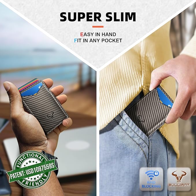 BULLIANT Men Wallet Gift Boxed,Slim Front Pocket Wallet Money Clip Card Holder 3.8"x2.7",Pop-up Access