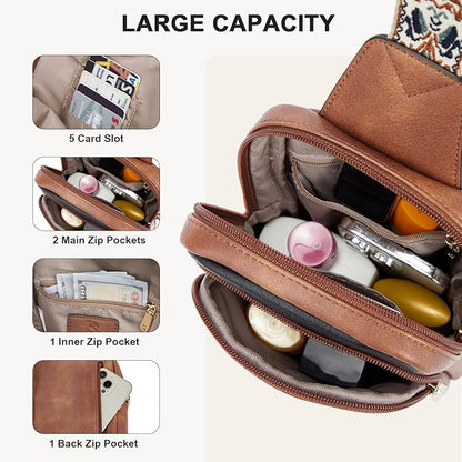 BOSTANTEN Sling Bag Quilted Crossbody Bags for Women Cross Body Purse Leather Fanny Pack with Adjustable Guitar Strap