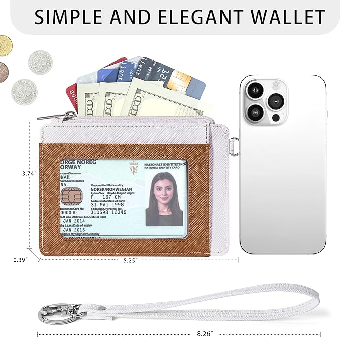 SEAVILIA Small Wallet for Women Slim Wristlet Keychain Wallets RFID Credit Card Holder With Zipper Pocket, ID Window (Beige＆Brown)
