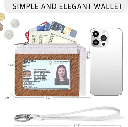 SEAVILIA Small Wallet for Women Slim Wristlet Keychain Wallets RFID Credit Card Holder With Zipper Pocket, ID Window (Beige＆Brown)