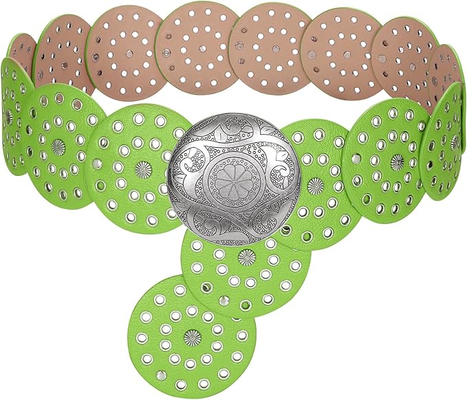 WERFORU Women Vintage Leather Belt Western Disc Waist Belts Ladies Western Belt Boho Belt for Dress Jean-
