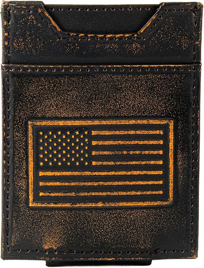 ZEP-PRO American Flag Burnished Leather Magnetic Front Pocket Wallet, Slim Stylish for Men