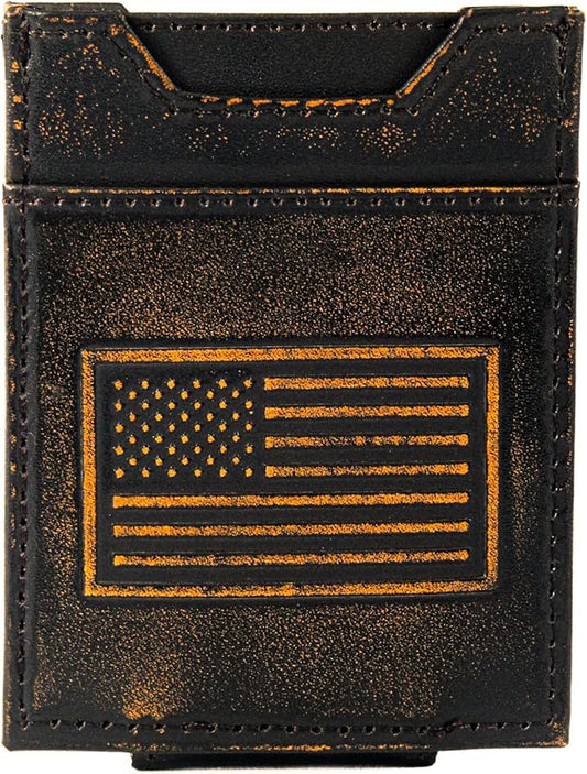 ZEP-PRO American Flag Burnished Leather Magnetic Front Pocket Wallet, Slim Stylish for Men