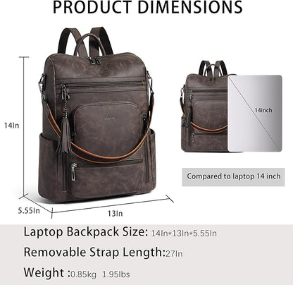 Shrrie Vegan Leather Laptop Backpack for Women 15.6 inch Work Backpack Fashion Travel Backpack Purse for Business College