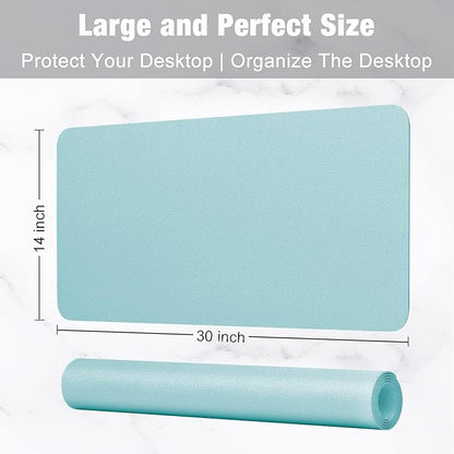 Hsurbtra Desk Pad, 30" x 14" PU Leather Desk Mat, XL Extended Mouse Pad, Waterproof Desktop Blotter Protector, Non-Slip Ultra Thin Large Laptop Keyboard Writing Mat for Office Home, Lake Blue