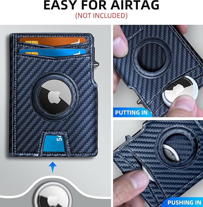 miyozi Airtag Wallet for Men,with Money Clip 10 Cards Metal Case Smart Slim Pop Up Credit Card Holder Flip with Magnetic Closure RFID Blocking wallet with Gift Box