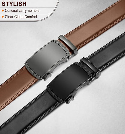 BULLIANT Men Belts 2 Pack,Ratchet Sliding Belt Adjustable For Gift Mens Dress Casual 1 3/8",Cut for Fit