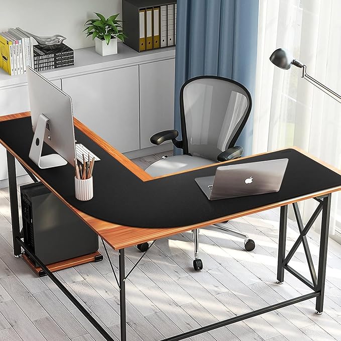 MAIDERN (51” + 51”) x 15.7” L Shaped Corner Desk Mat, Cork & Leather Reversible Desk Pad for Gaming Computer Office Home (Black) …