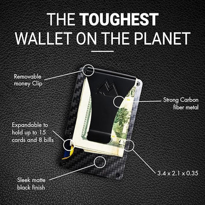 Mountain Voyage Co Minimalist Wallet for Men & Women - Slim RFID Wallet, Scratch Resistant, Credit Card Holder & Money Clip, Easily Removable Money & Cards, (Matte Carbon Fiber)
