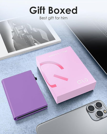 QLD RFID Wallet Women - Small Slim Trifold Wallet Anti-Theft Pop up Card Holder, Minimalist, Ultra Thin, Front Pocket, Premium Leather, 9-11 Cards Capacity | ID Window | Cash Slot