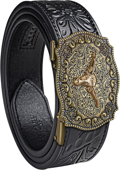 Barry.Wang Mens Belts Leather Ratchet Automatic Buckle Slide Click 1 3/8" Designer Dress Fashion Classic Casual Work Business