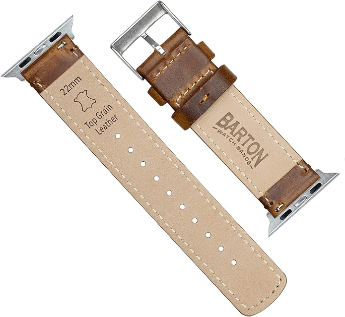 BARTON WATCH BANDS - Top Grain Leather Watch Bands Compatible with Apple Watch Models - 1, 2, 3, 4, 5, 6, 7, 8, 9, 10, SE, Ultra & Ultra 2
