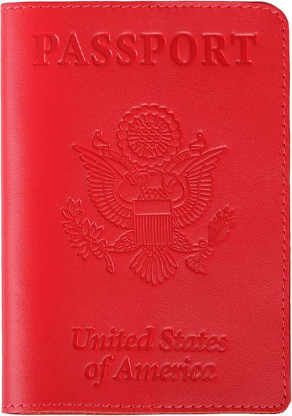 Shvigel US Leather Passport Book Cover - Thin American Travel Passport Holder - Premium International USA Passport Protector Case for Women Men (Red)