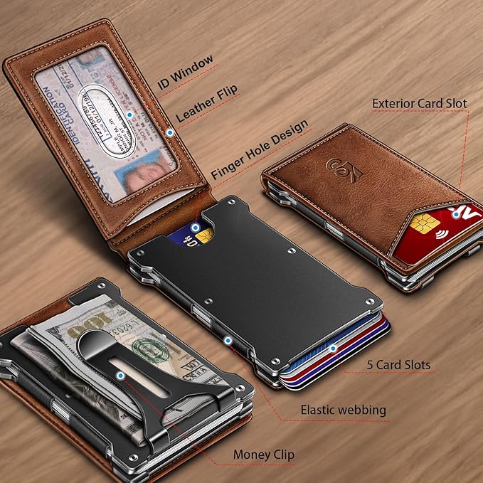KEMISANT Men Wallet- Slim Wallet Money Clip For Gift Men in Front Pocket 12Cards-Metal Case with Magnetic Flip