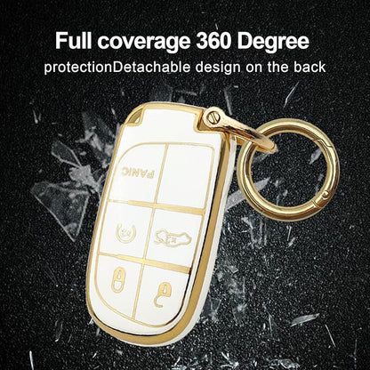 for Jeep Key Fob Cover Keychain Soft Full Protection Key Case Shell, Car Accessories for Man,Girls, Women, Compatible with Jeep Smart Key 3 4 5 Buttons Protector(White)